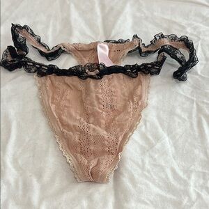 NWT - Victoria's Secret Nude Thong with Black Lace